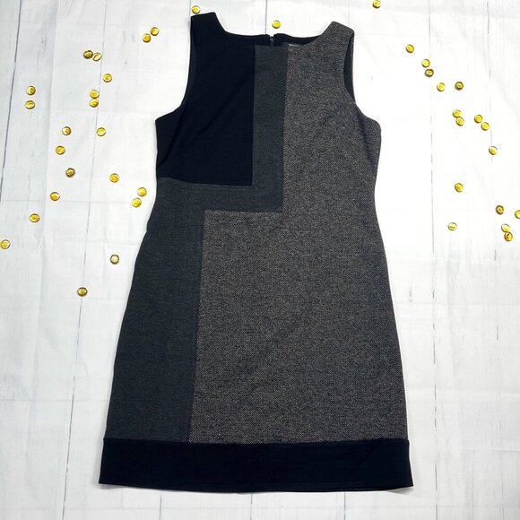 White House Black Market Tweed/Ponte Color Block  Black/Charcoal Dress, Sz:  10P - Picture 1 of 10